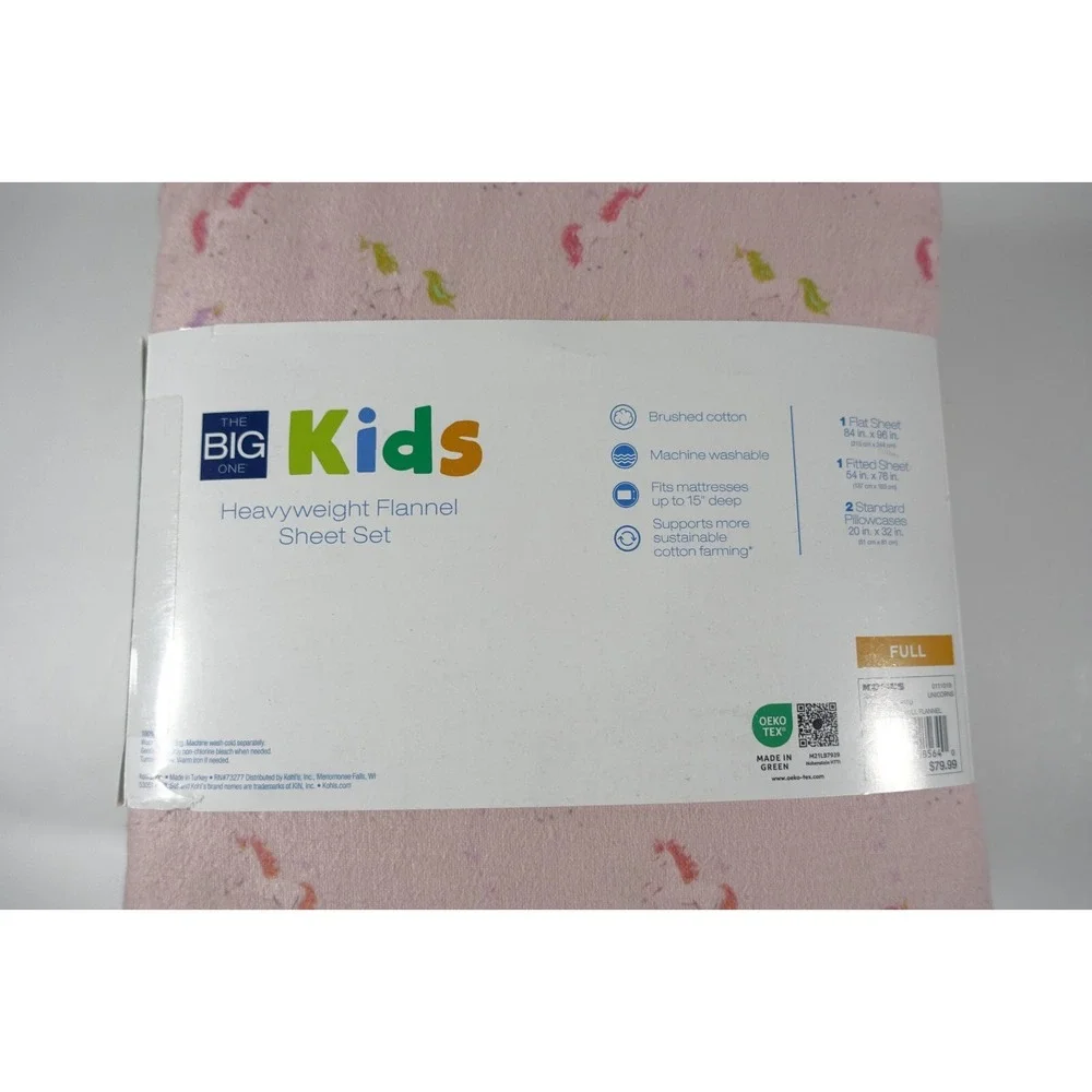 The Big One Full Size Flannel Sheet Set Kids Unicorn Pink Heavyweight Deep Fit